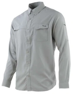 Huk Tide Point Solid Long Sleeve Shirt - Grey - Medium