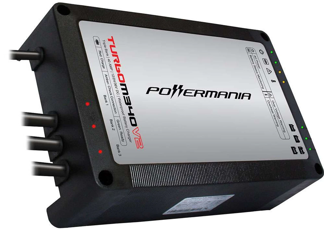 Powermania 58209 Turbo M340V2 - 3 Bank 40A Waterproof Onboard Charger